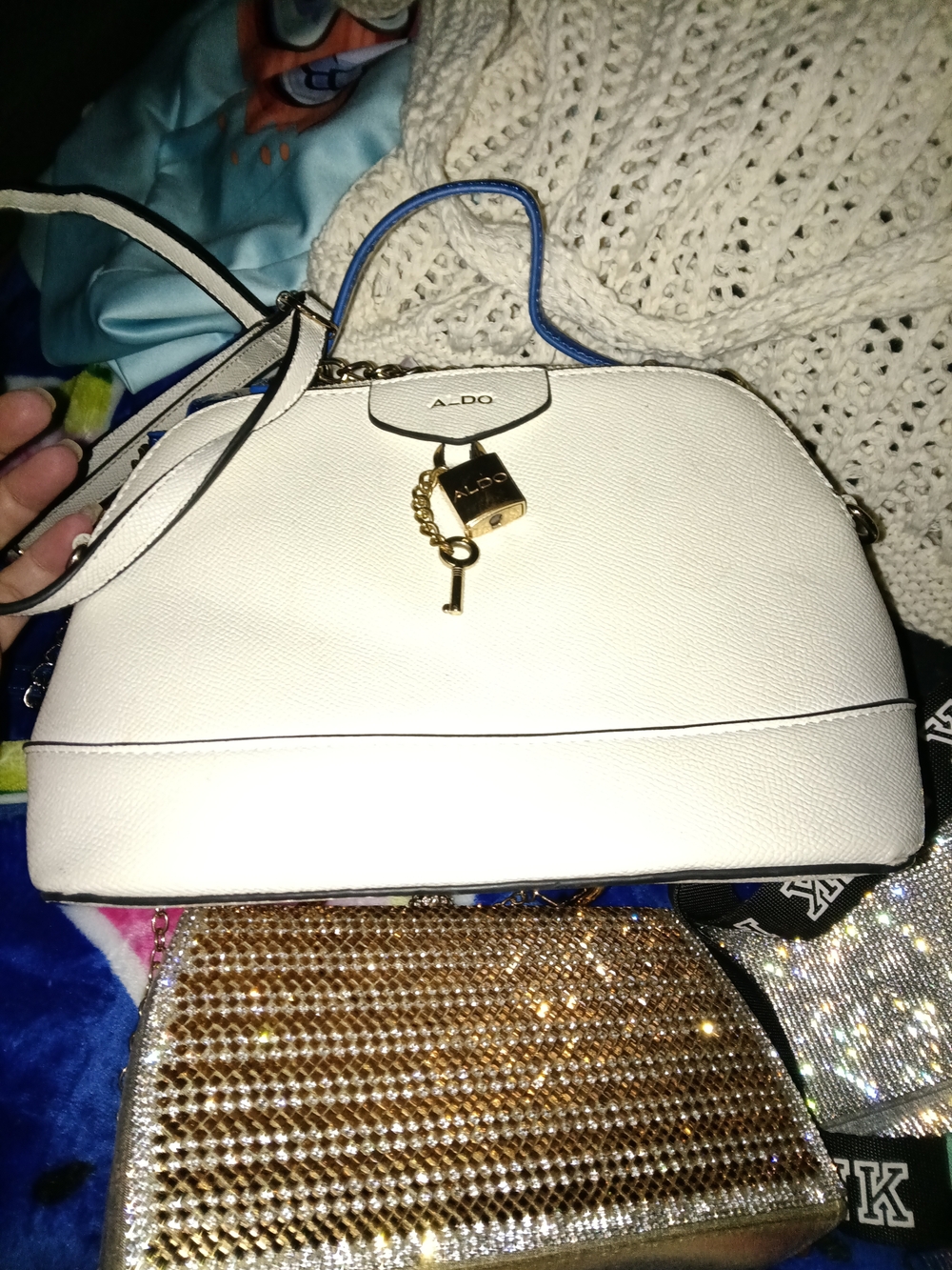 Aldo White Dome Satchel with Gold Padlock Charm